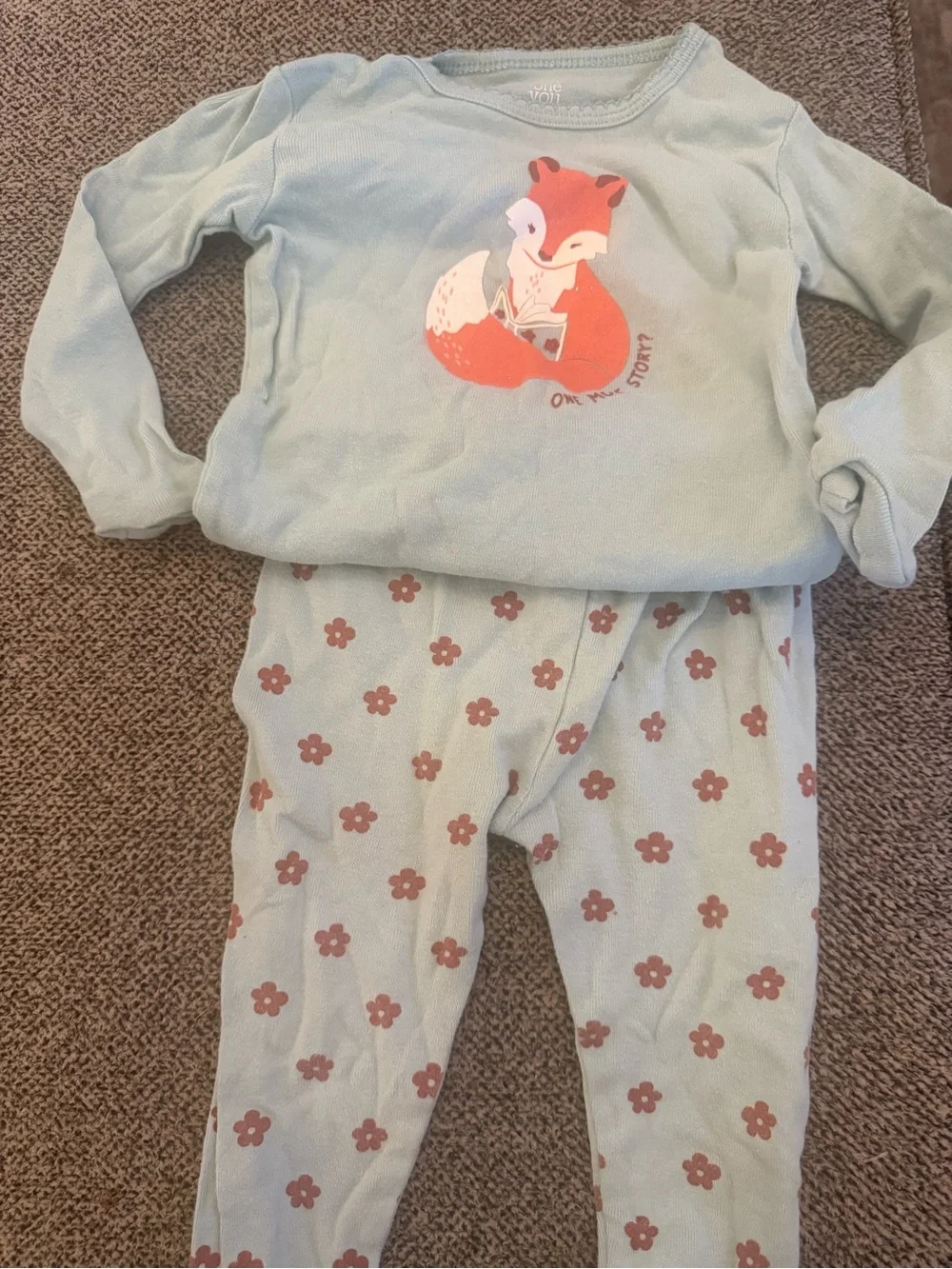Carter's Light Blue Fox Graphic Pajama Set with Floral Pants